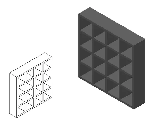 Uma estante vazia. Isolado em fundo branco. 3d vetor illustra —  Vetores de Stock