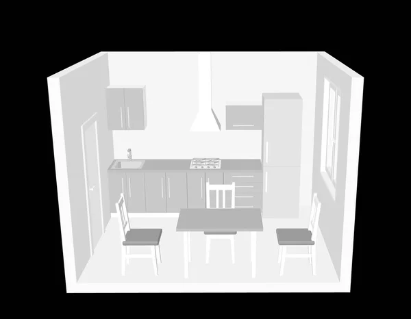 Wnętrza kuchnia pokój. ilustracja wektorowa 3D. — Wektor stockowy