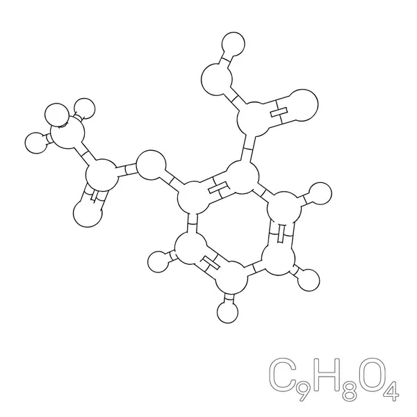 Molécula modelo de aspirina. Isolado em fundo branco. Vector desligado —  Vetores de Stock