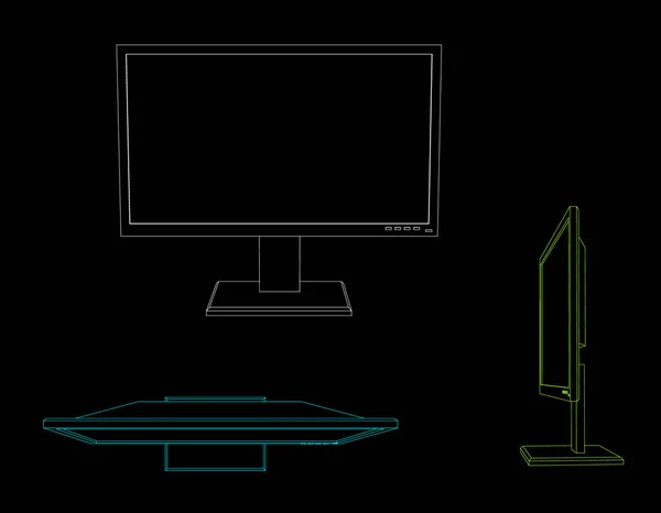 Computer monitor. Isolated on black background. Vector outline i — Stock Vector