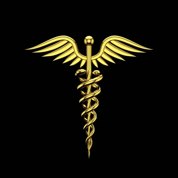 Золотой медицинский символ. Изолированный на черном фоне. 3D-рендерин — стоковое фото