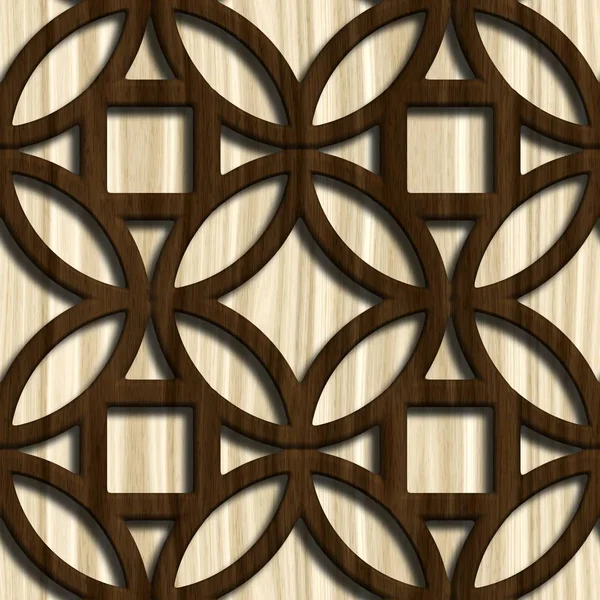 Rejilla de madera ornamental sobre fondo de madera. Patrón sin costura . —  Fotos de Stock
