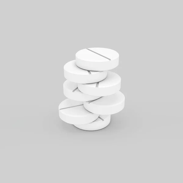 Stack of pills. Isolated on grey background. 3D rendering illust — Stock Photo, Image