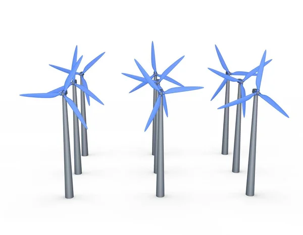 Wind turbin set.3d renderen van illustratie. — Stockfoto
