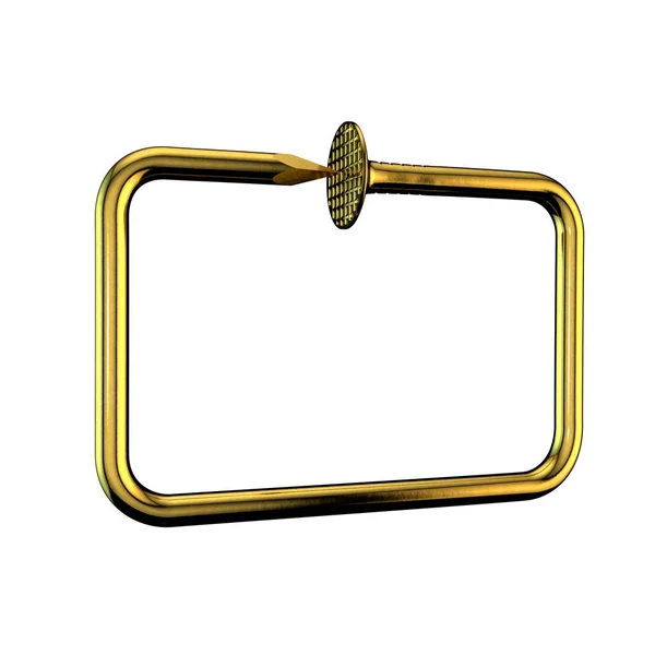 Zlatý hřebík. Obdélníkový rámeček. Izolované na bílém pozadí. 3D r — Stock fotografie