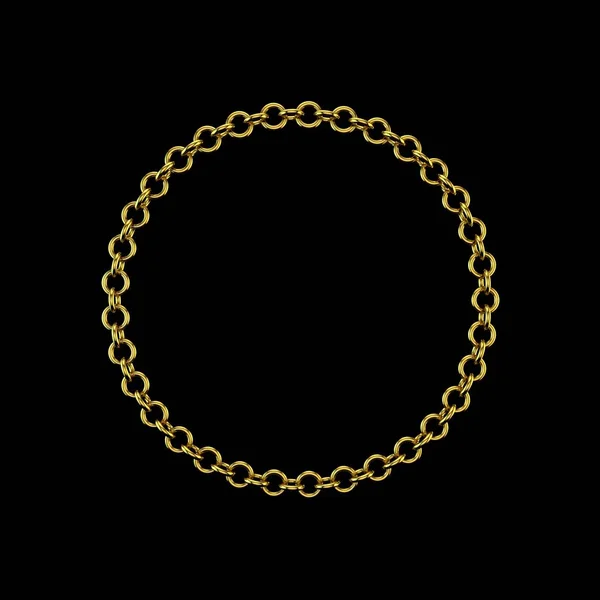 Zlatý řetěz. Izolované na černém pozadí. Rámeček kruh. — Stock fotografie
