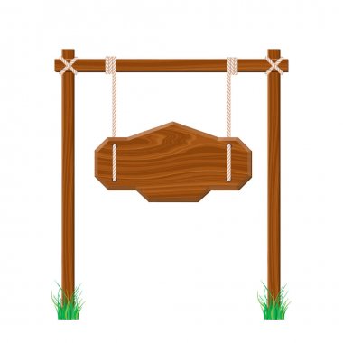 İpte asılı boş ahşap tabela. Beyaz backgr izole