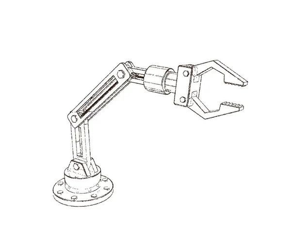 Robotarm Geïsoleerd Een Witte Achtergrond Vectorillustratie Pointillisme Stijl — Stockvector