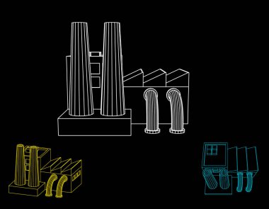 Endüstriyel fabrika binası. Vektör anahat çizim.