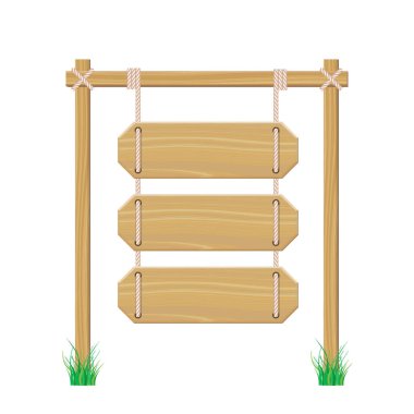 İpte asılı boş ahşap tabela. Beyaz backgr izole