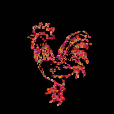 Soyut horoz. Siyah arka plan üzerine izole. Vektör çizim