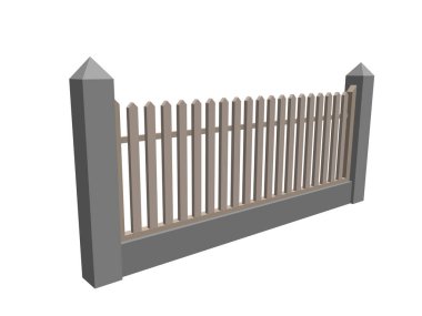 Tahta çit. Beyaz arka planda izole edilmiş. 3d Vektör illüstrati