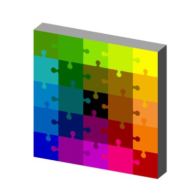 Yapboz. Beyaz arka planda izole edilmiş. 3d Vektör Renkli 