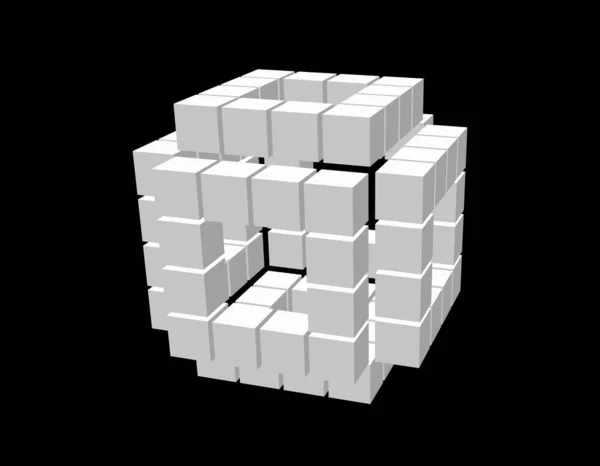 Cubo 3d abstrato de cubos. Isolado em fundo preto . — Vetor de Stock