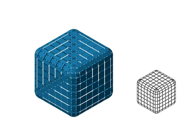 Cubo quebrado poligonal abstrato. Ilustração vetorial 3d. Isometri — Vetor de Stock