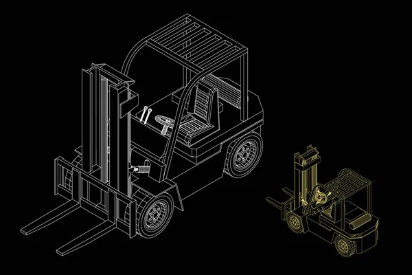 Gabelstapler. isoliert auf schwarzem Hintergrund. Isometrische Projektile — Stockvektor