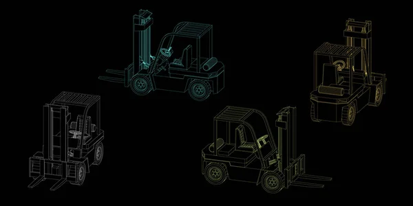 Vorkheftruck. Geïsoleerd op zwarte achtergrond. Vector schema ziek — Stockvector