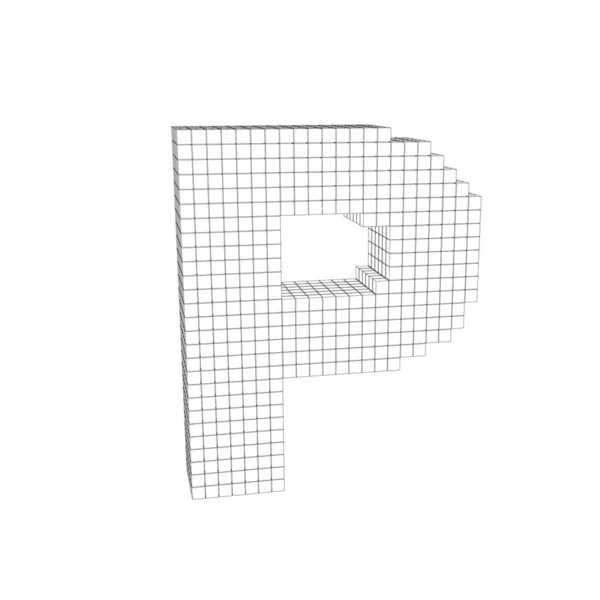 3D pixelované velké písmeno P. Vektorový obrys ilustrace. — Stockový vektor