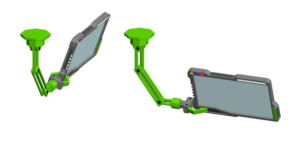 Roboterarm mit futuristischem Monitor. 3D-Vektor-Illustration. — Stockvektor