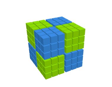 Küplerden soyut 3d küp. Beyaz arka planda yalıtılmış.