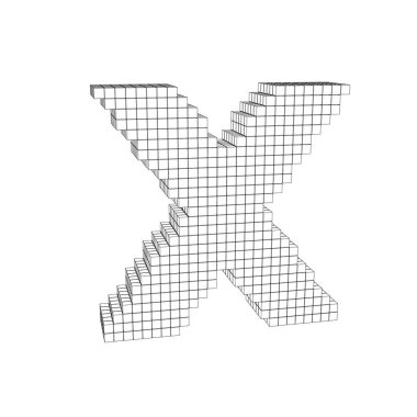 3D pixelated büyük harf X. vektör anahat çizim.