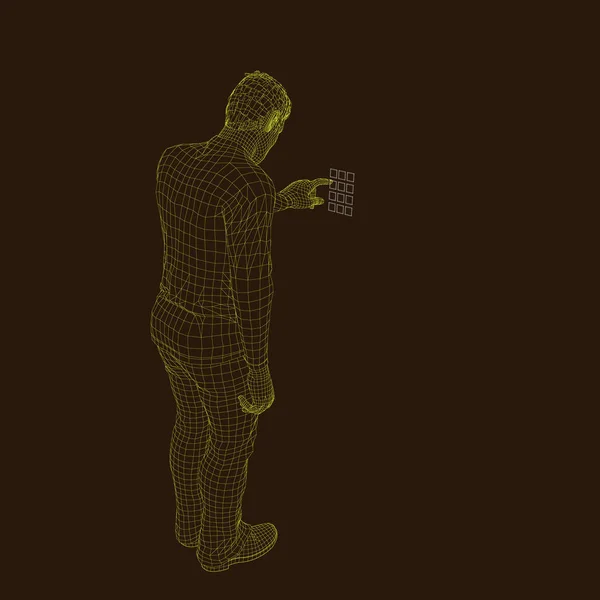 Hombre ingresando código pin. Cuerpo humano Wireframe. Esquema vectorial . — Archivo Imágenes Vectoriales