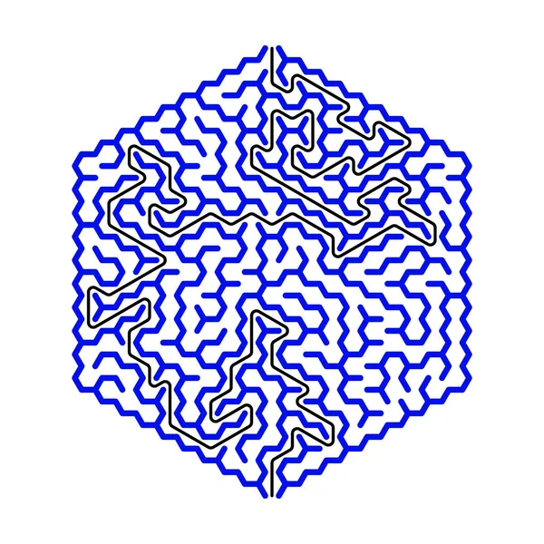 Labirinto esagonale con soluzione. Illustrazione vettoriale . — Vettoriale Stock