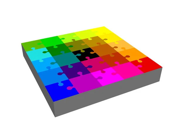 ジグソーパズル。白に隔離されてる3Dベクトルカラフルなイラスト比率 — ストックベクタ
