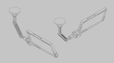 Robotik kol fütüristik İzleyicisi ile. Vektör anahat çizim