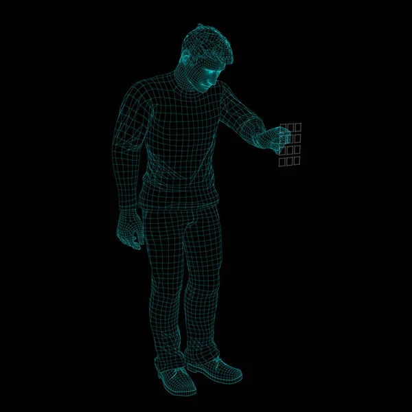 L'homme entrant le code PIN. Câblage du corps humain. contour vectoriel . — Image vectorielle