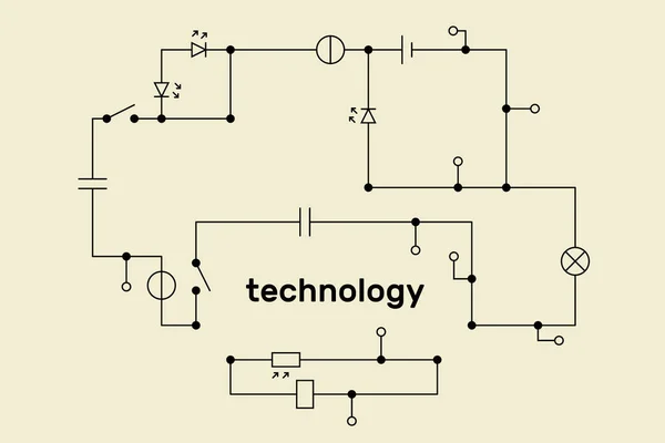 Schema dei circuiti elettronici. Concetto tecnologico. Vettore . — Vettoriale Stock