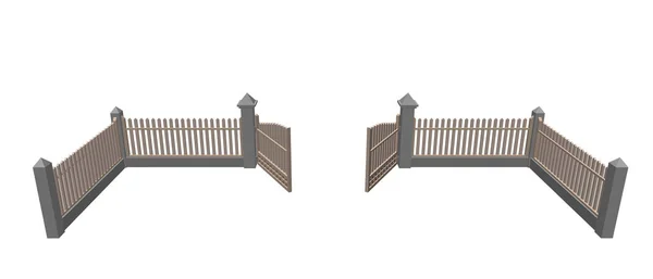 門が開いている木製の柵。白い背景に隔離されている。ヴェック — ストックベクタ
