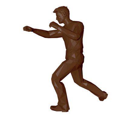 Adam yumruk atar. 3d Düşük poli vektör çizimi.