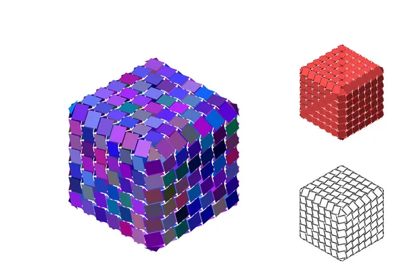 Conjunto de cubo roto poligonal abstracto. Aislado sobre fondo blanco — Vector de stock