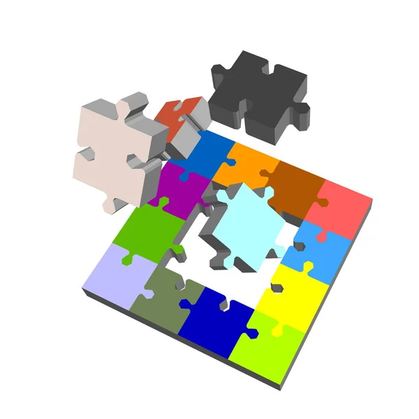 Afgebroken puzzel. Geïsoleerd op wit. 3d Vector kleurrijke illus — Stockvector