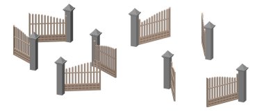 Kapıyı açın. Beyaz arka planda izole edilmiş. 3d Vektör illüstrasyonu. Farklı bakış açıları. Çapraz projeksiyon.