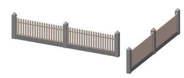 Tahta çit. Beyaz arka planda izole edilmiş. 3d Vektör illüstrasyonu. Çapraz projeksiyon.