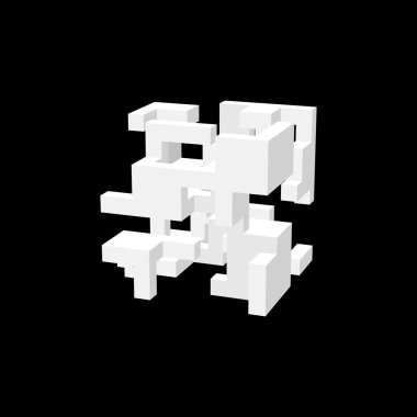 Soyut 3d inşaat. Siyah arka plan üzerine izole. Vektör çizim.