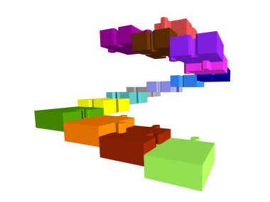 Bulmacanın merdiveni. Beyaz arka planda izole edilmiş. 3d Vektör renkli illüstrasyon.