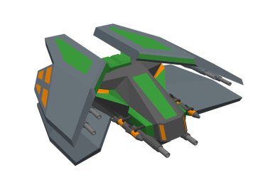 Gelecekçi uzay gemisi. Beyaz arka planda izole edilmiş. 3d Vektör illüstrasyonu.