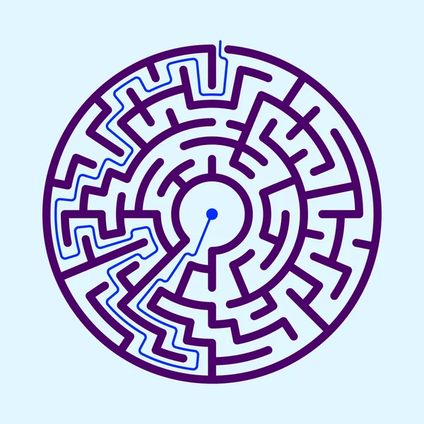 Rundes Labyrinth Mit Lösung Vektorillustration — Stockvektor