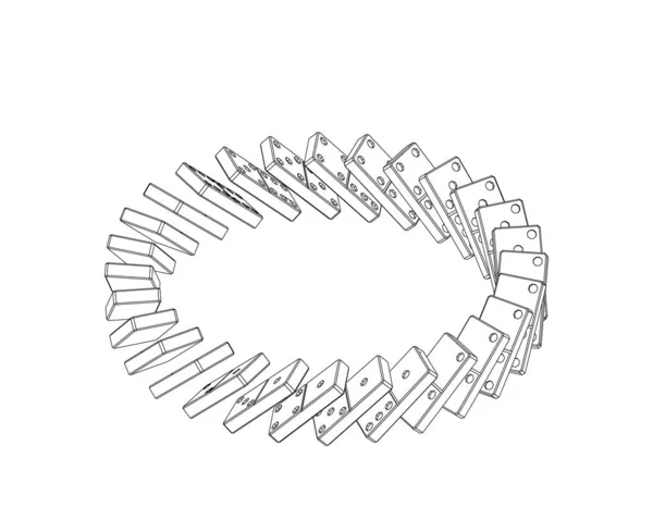 Cirkeln Fallande Dominobrickor Isolerad Vit Bakgrund Vektor Skissera Illustration Isometrisk — Stock vektor