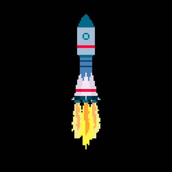 Запуск Ракеты Изолированный Белом Фоне Пиксельная Векторная Иллюстрация — стоковый вектор