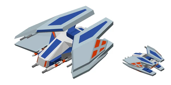 未来派宇宙飞船被白色背景隔离 3D矢量说明 等距投影 — 图库矢量图片