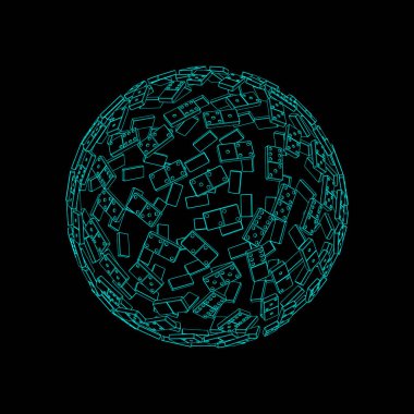 Domino çemberi. Siyah arka plan üzerine izole. Vektör anahat çizim.