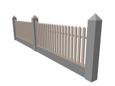 Tahta çit. Beyaz arka planda izole edilmiş. 3d Vektör illüstrasyonu.