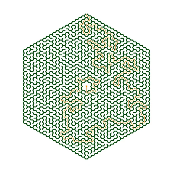 Labirinto Hexágono Com Solução Ilustração Vetorial — Vetor de Stock