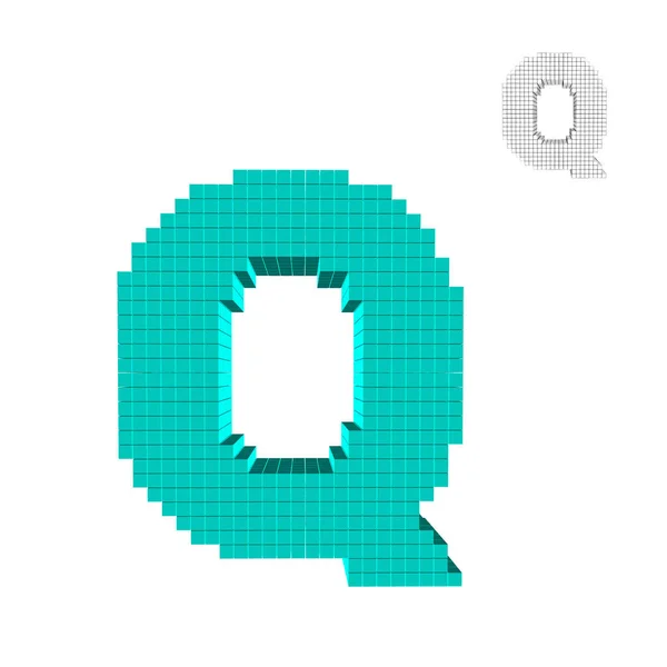 3D像素大写字母Q在白色背景上被孤立 — 图库矢量图片