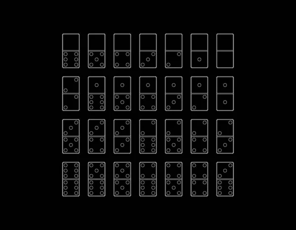 Domino Takımı Siyah Arka Planda Izole Edilmiş Vektör Çizgisi Çizimi — Stok Vektör