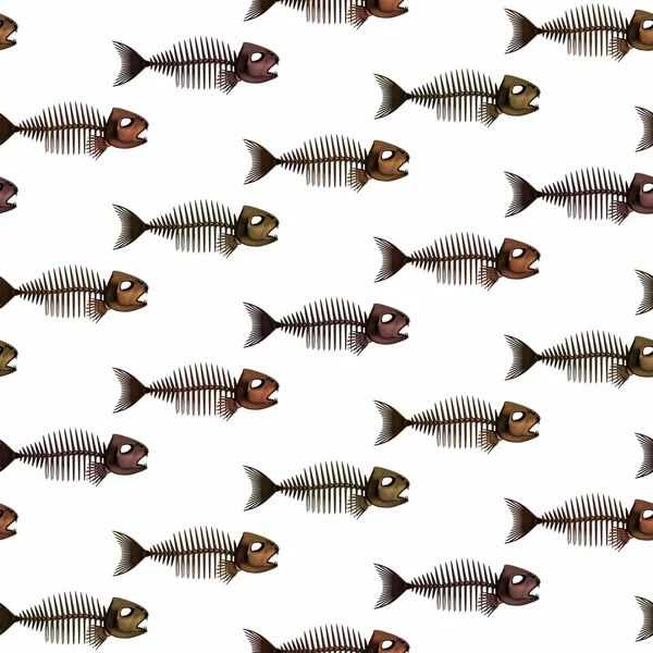 Metallic Fish Skeletten Achtergrond Naadloos Patroon Weergave Illustratie — Stockfoto